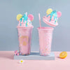 Ice Cream Sippy Cup Cute Korean Plastic Water Bottle with Lid, Straw and Cat Ears a Solid Durable Double-Decker Summer Ice Cup